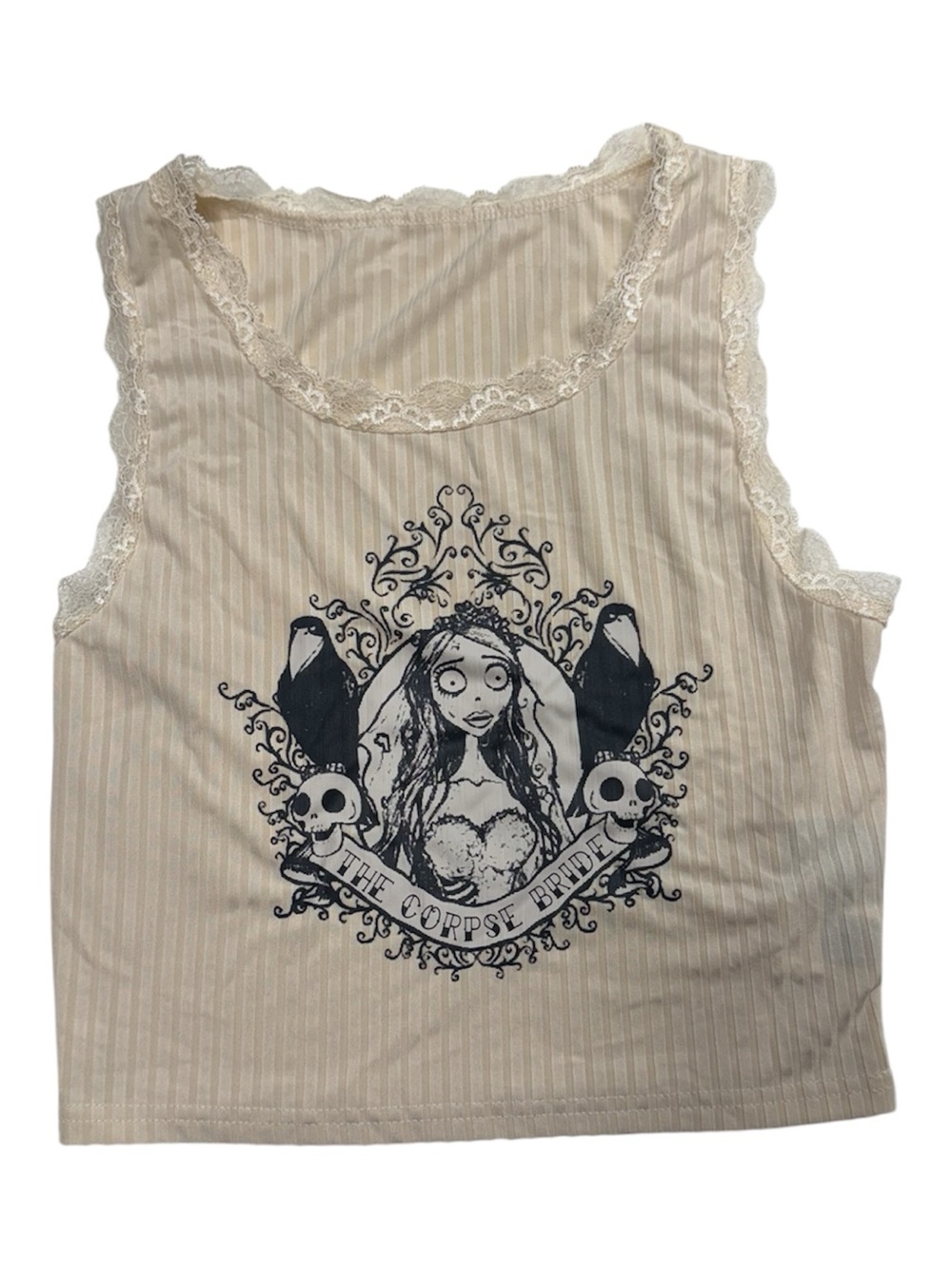ROMWE size medium The Corpse Bride themed tan color tank top, perfect condition!